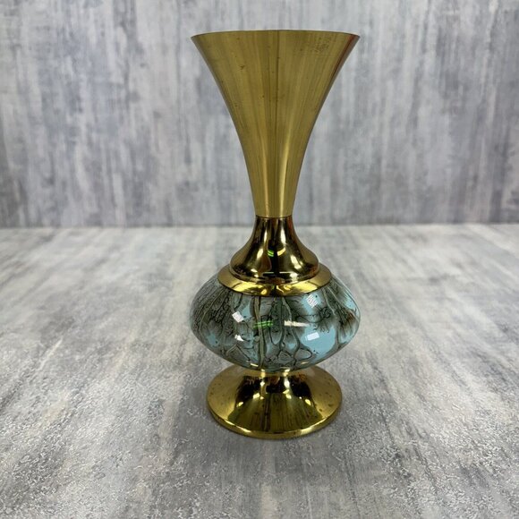 DELFT Holland Hand Painted Ceramic and Brass Vase - Picture 3 of 11